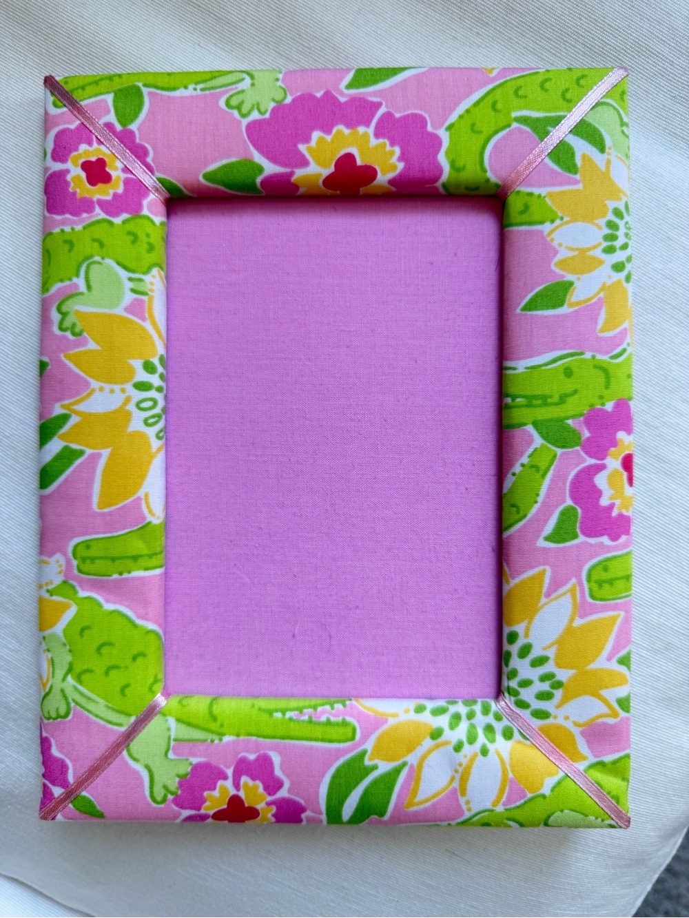 Vintage Pulitzer Pink Floral Fabric Picture Frame (no glass)